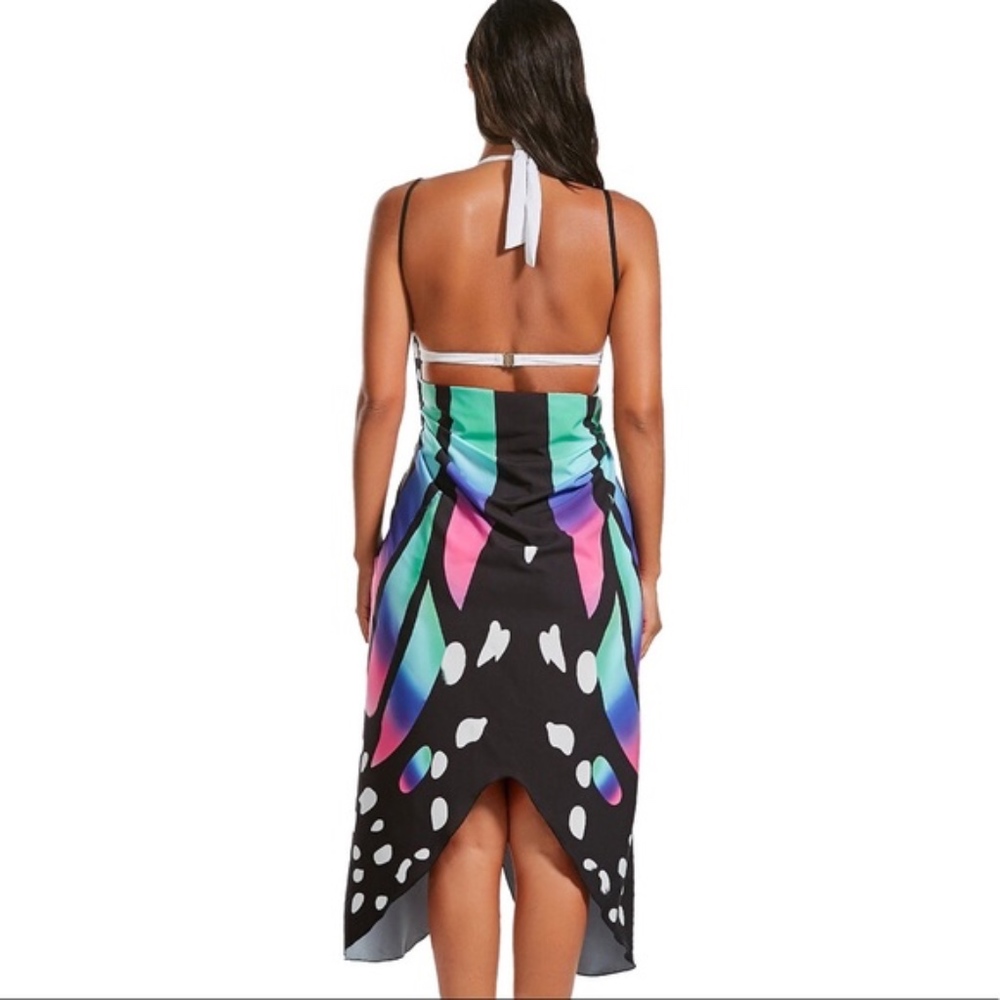 Butterfly tie die ombré beach coverup wrap dress - Picture 4 of 8